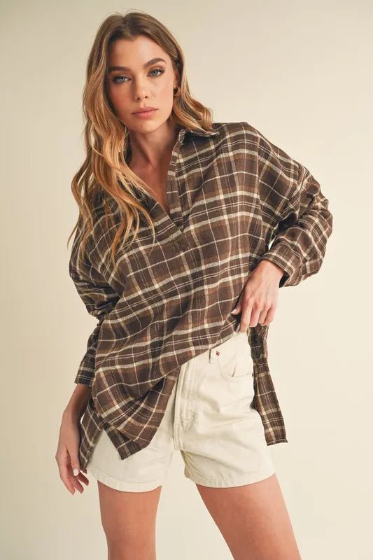 AEMI+CO - Mocha Plaid Popover Flannel