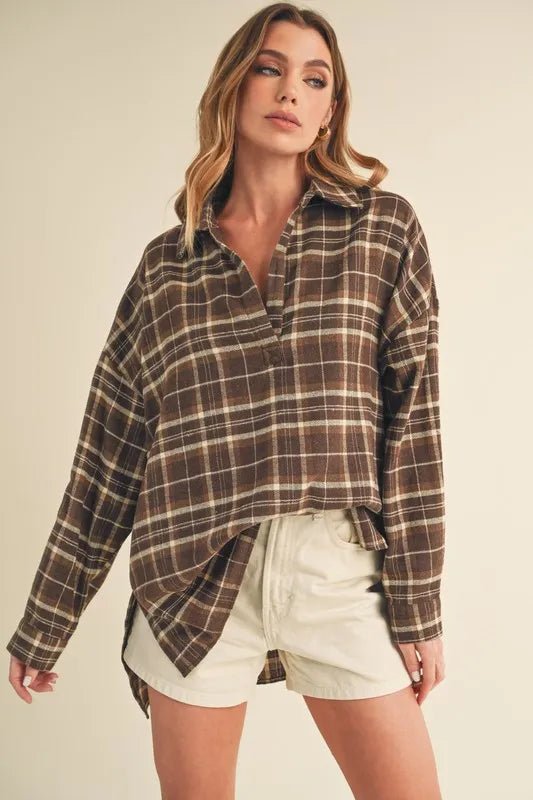 AEMI+CO - Mocha Plaid Popover Flannel