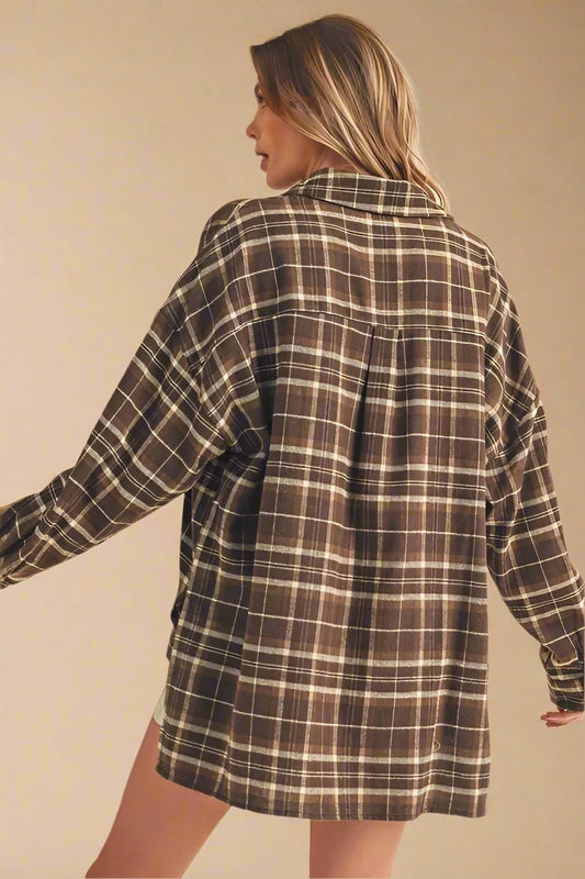 AEMI+CO - Mocha Plaid Popover Flannel