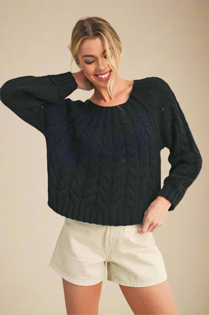 AEMI+CO - Moonlit Black Cable Knit Sweater