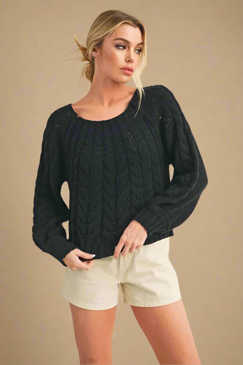 AEMI+CO - Moonlit Black Cable Knit Sweater