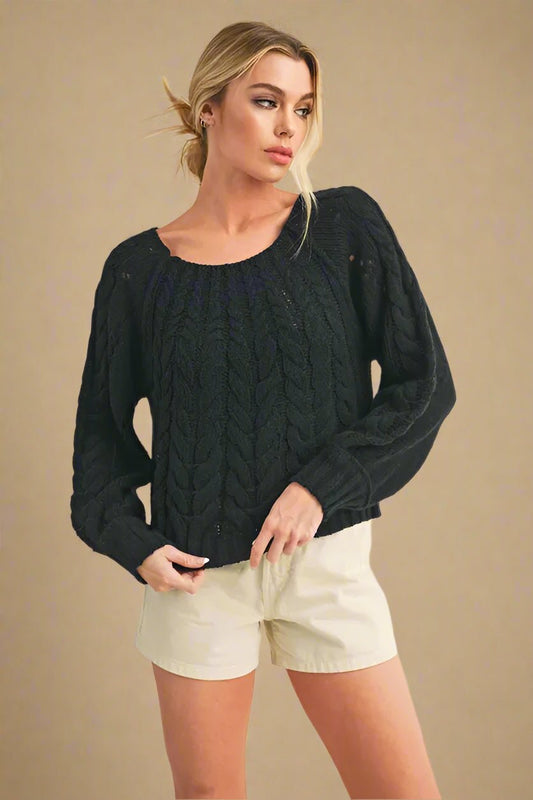 AEMI+CO - Moonlit Black Cable Knit Sweater