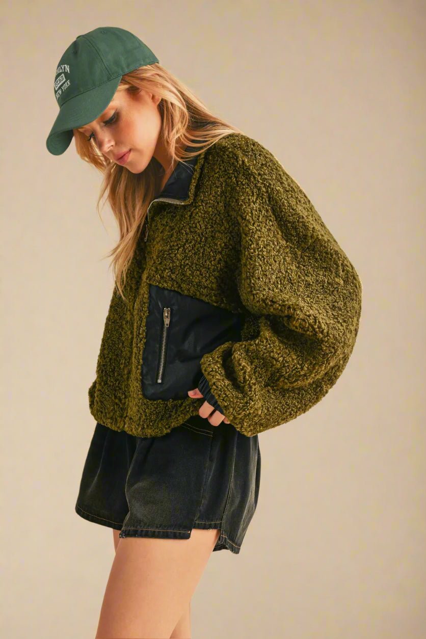 AEMI+CO - Moss + Midnight Sherpa Zip Jacket