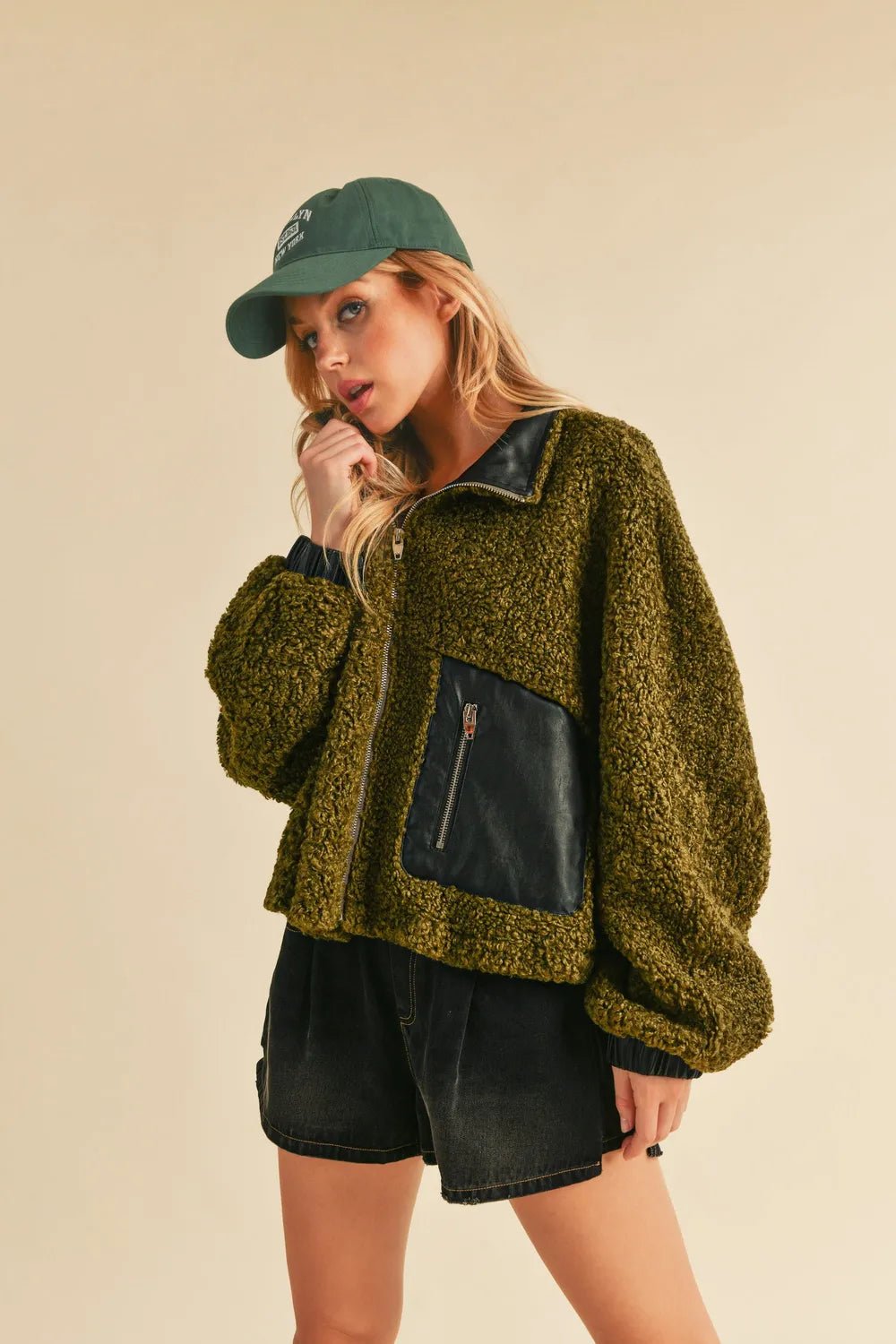 AEMI+CO - Moss + Midnight Sherpa Zip Jacket