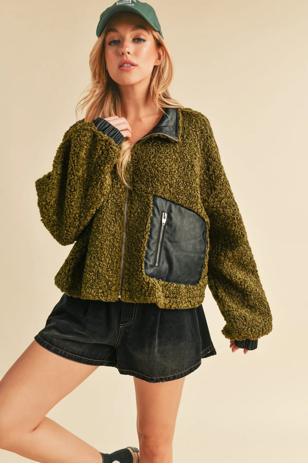 AEMI+CO - Moss + Midnight Sherpa Zip Jacket