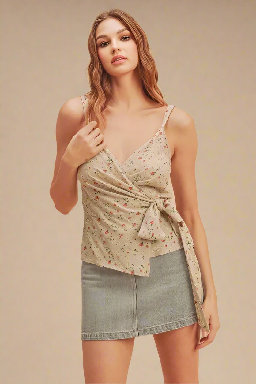 AEMI+CO - Natural Floral Wrap Tie Cami