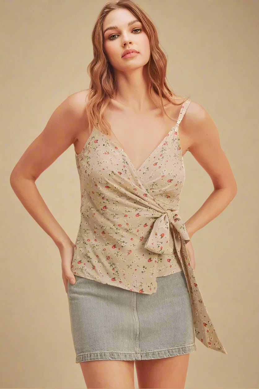 AEMI+CO - Natural Floral Wrap Tie Cami