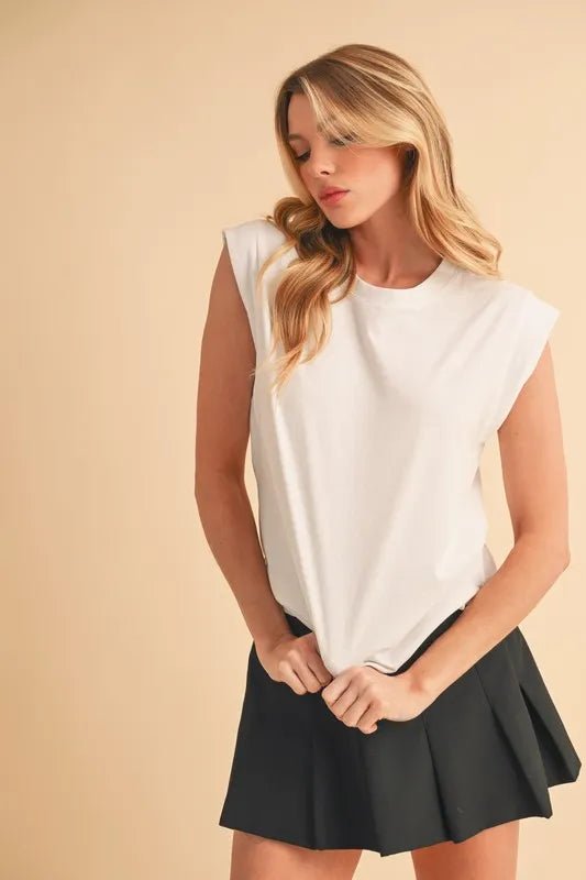 AEMI+CO - Natural Ivory Padded Shoulder Muscle Tee
