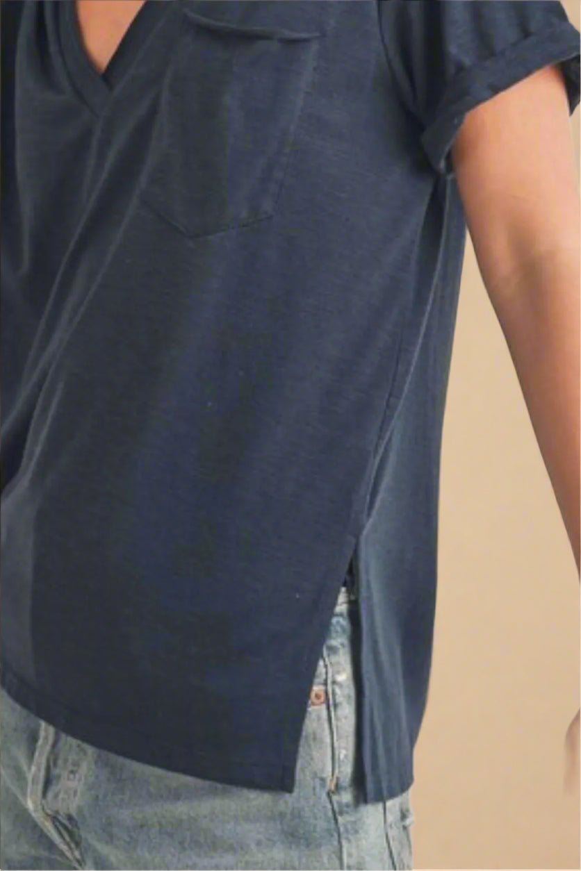 AEMI+CO - Navy V - Neck Pocket Tee