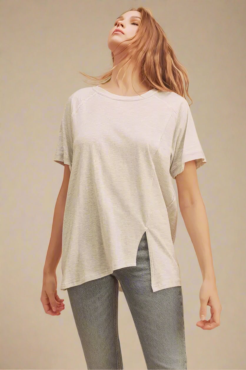 AEMI+CO - Oat Heather Side Slit Tee