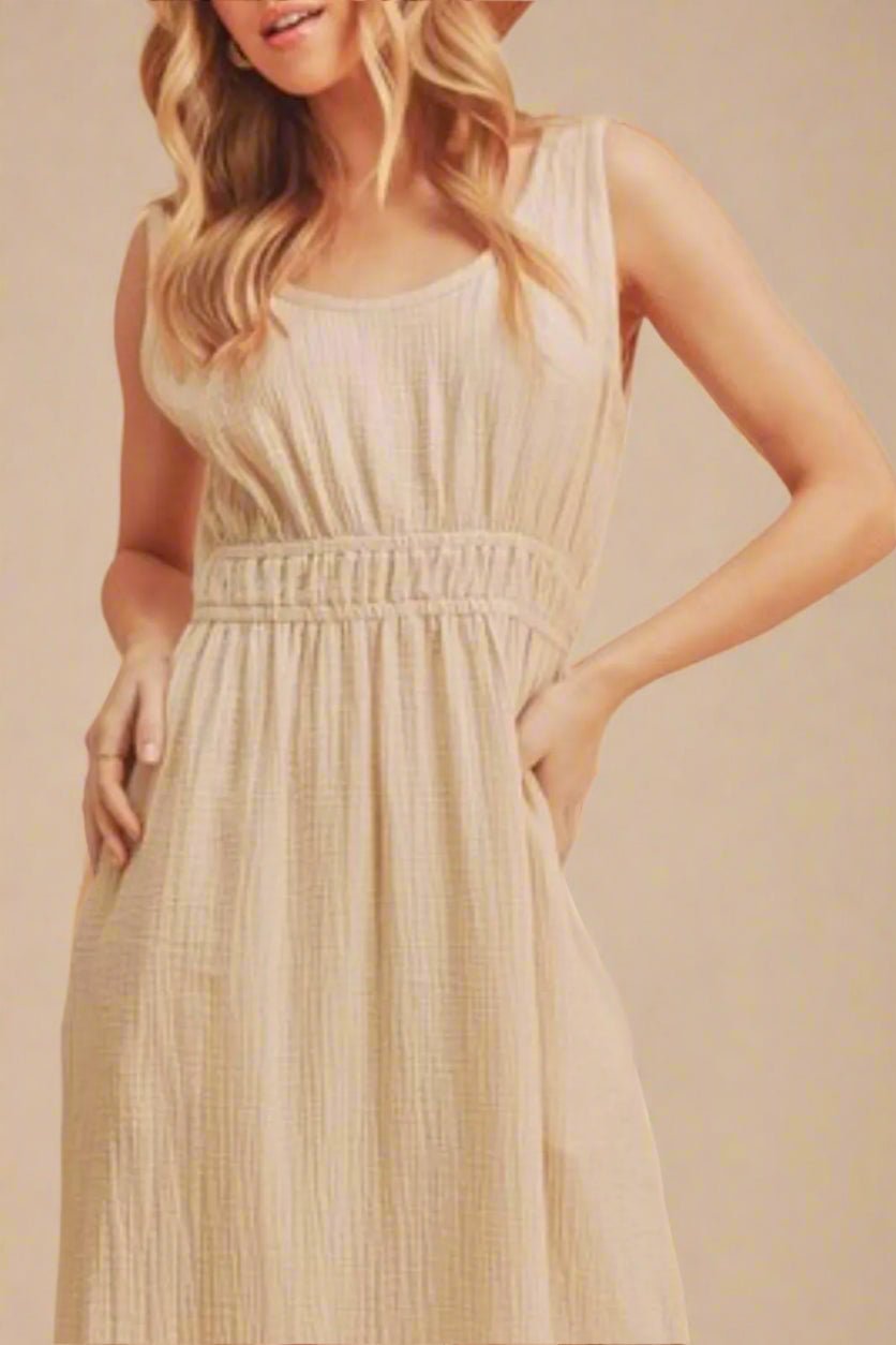 AEMI+CO - Oatmeal Smocked Waist Midi Dress