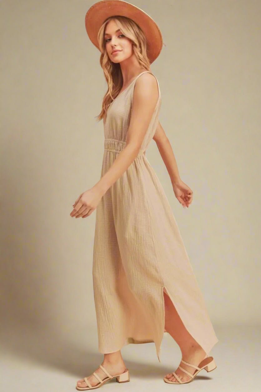 AEMI+CO - Oatmeal Smocked Waist Midi Dress