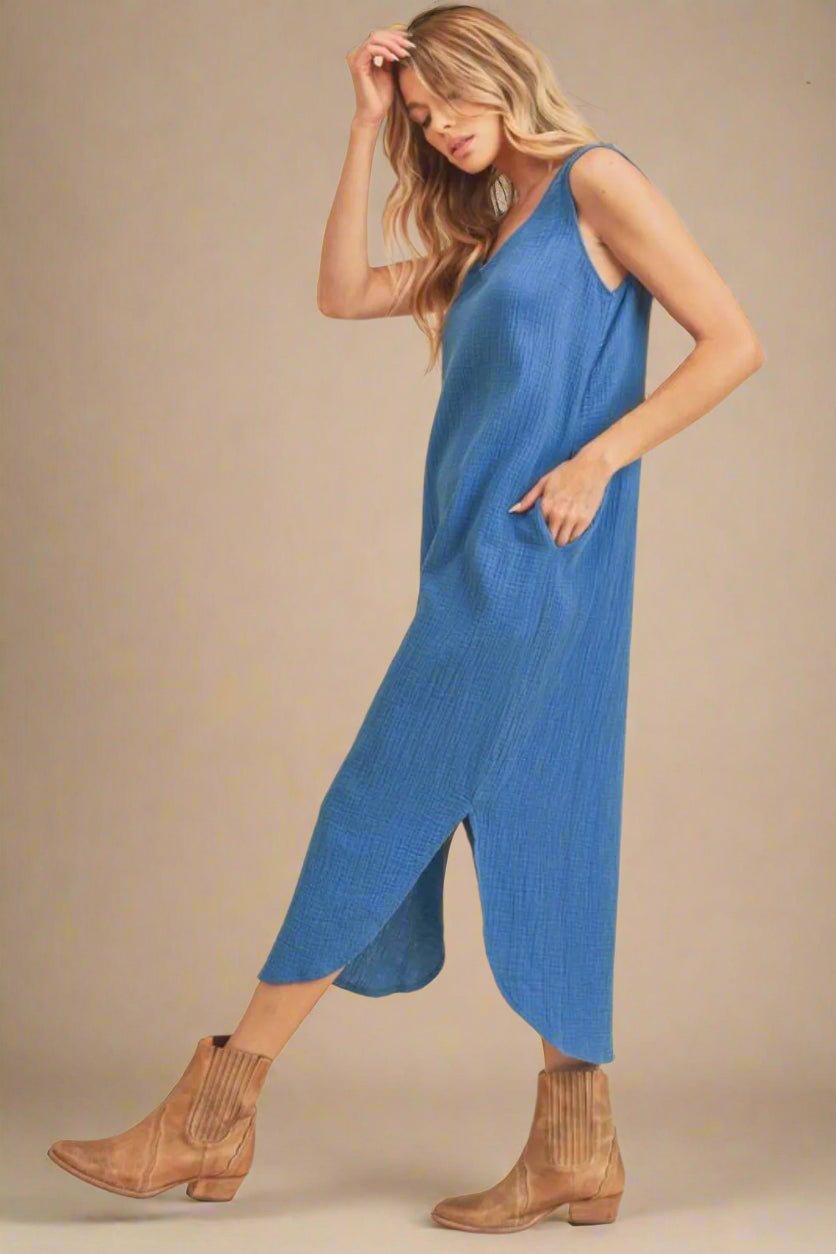 AEMI+CO - Ocean Blue Gauze Midi Dress