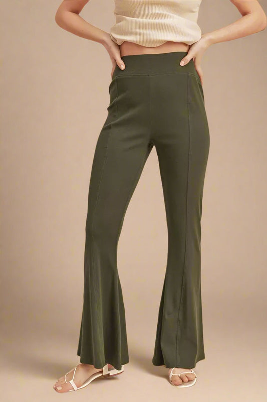 AEMI+CO - Olive High Waist Knit Flare Pants