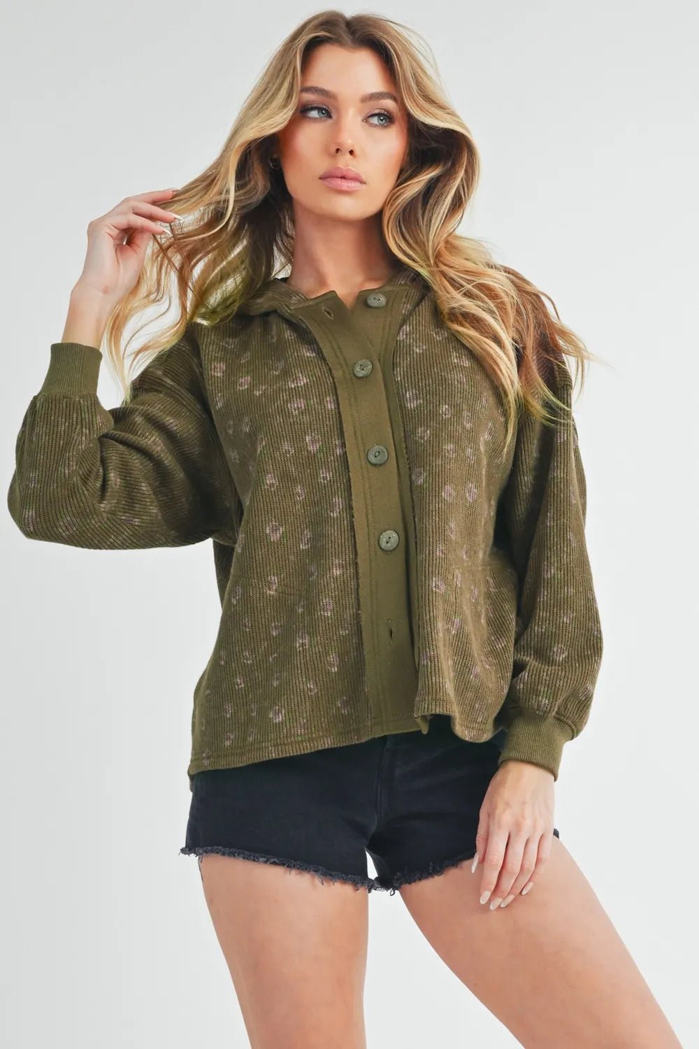 AEMI+CO - Olive Hooded Button - Up Jacket