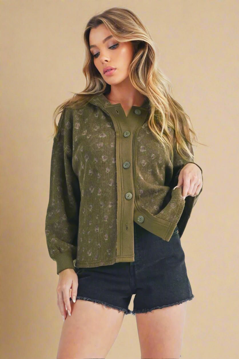 AEMI+CO - Olive Hooded Button - Up Jacket