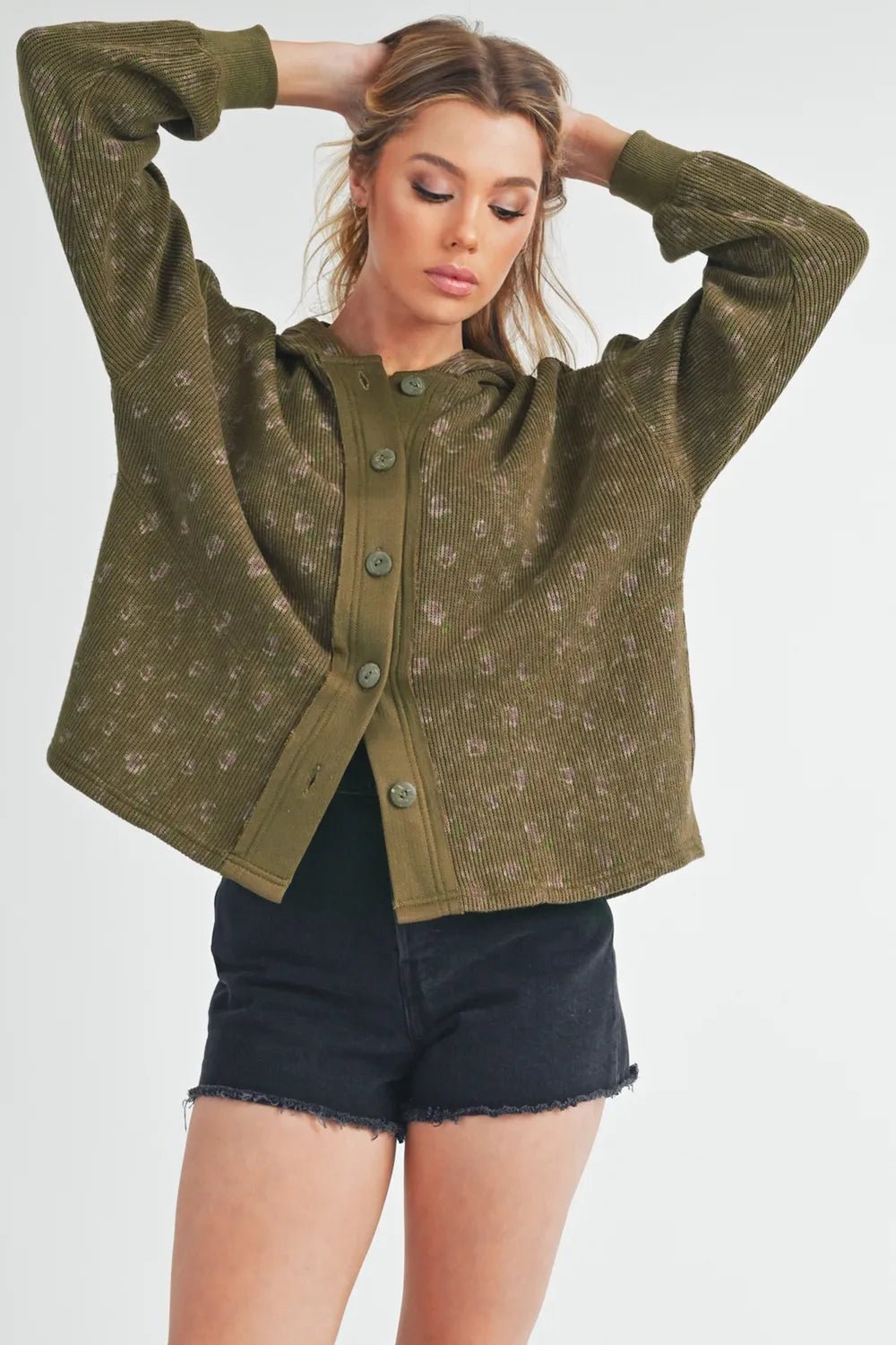 AEMI+CO - Olive Hooded Button - Up Jacket