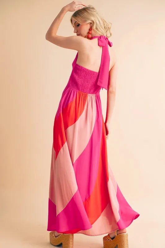 AEMI+CO - Pink Sunset Halter Maxi Dress