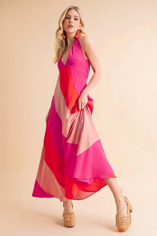 AEMI+CO - Pink Sunset Halter Maxi Dress