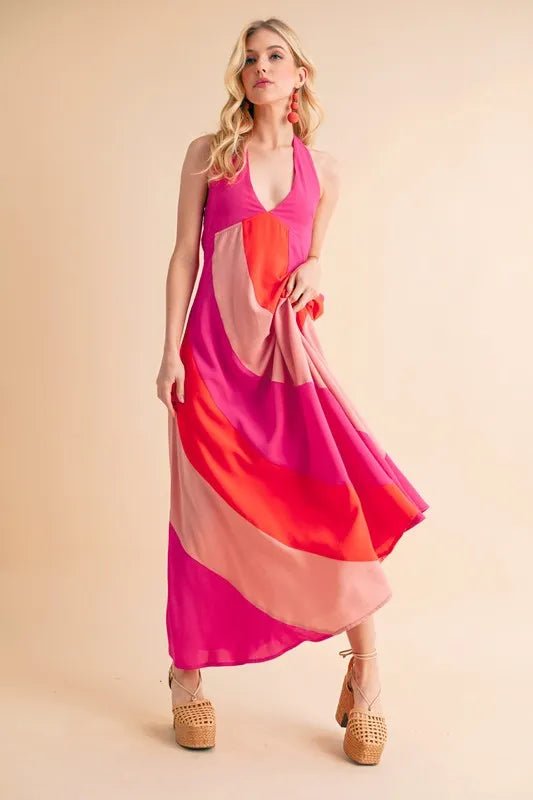AEMI+CO - Pink Sunset Halter Maxi Dress