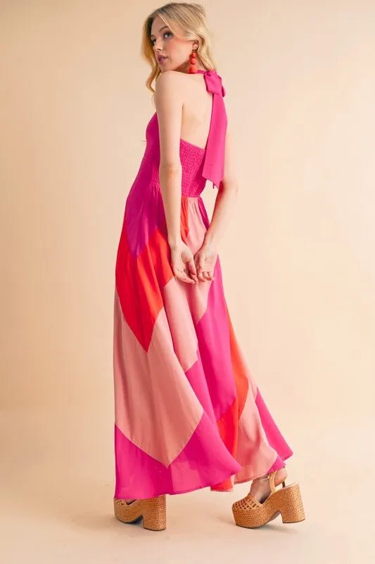 AEMI+CO - Pink Sunset Halter Maxi Dress