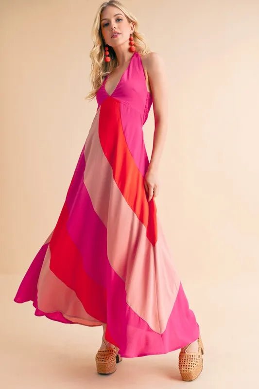 AEMI+CO - Pink Sunset Halter Maxi Dress