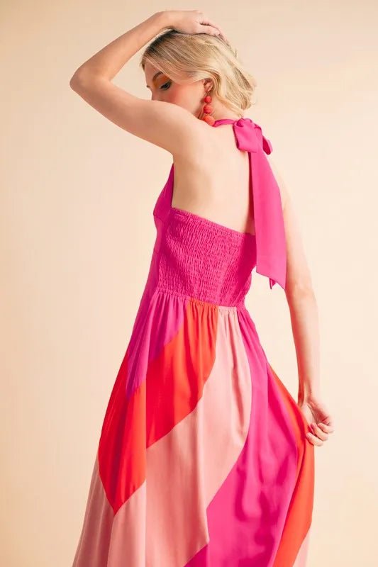 AEMI+CO - Pink Sunset Halter Maxi Dress
