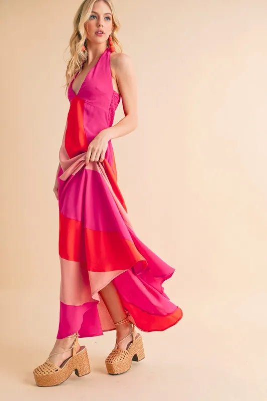 AEMI+CO - Pink Sunset Halter Maxi Dress