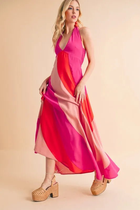AEMI+CO - Pink Sunset Halter Maxi Dress