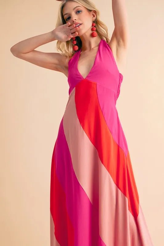 AEMI+CO - Pink Sunset Halter Maxi Dress