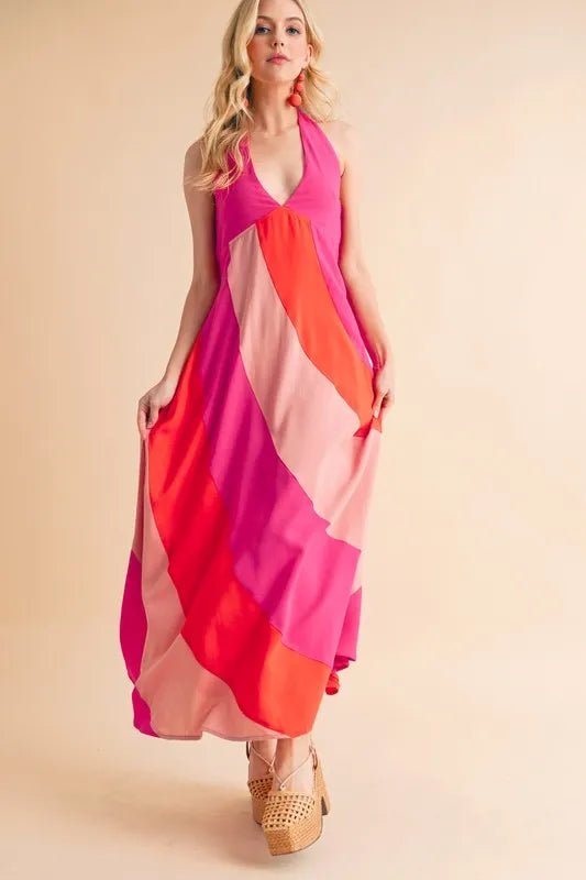 AEMI+CO - Pink Sunset Halter Maxi Dress