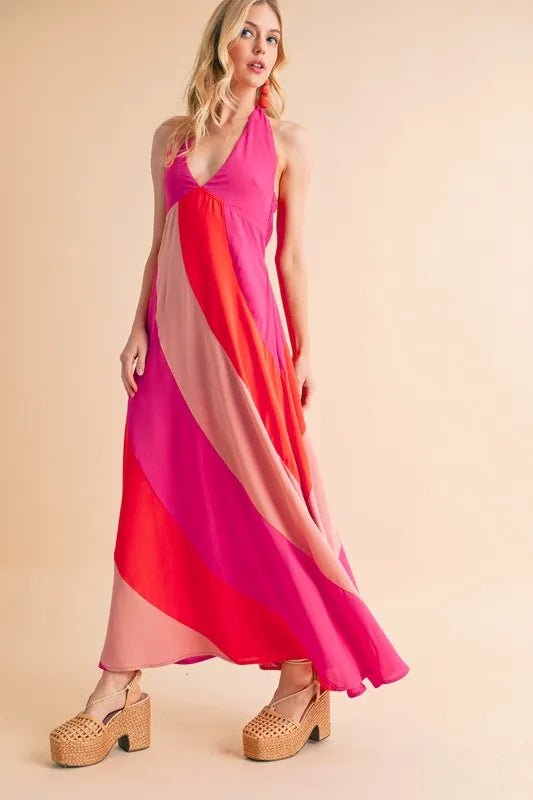 AEMI+CO - Pink Sunset Halter Maxi Dress