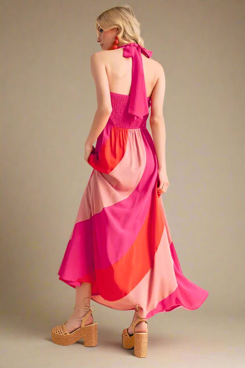 AEMI+CO - Pink Sunset Halter Maxi Dress