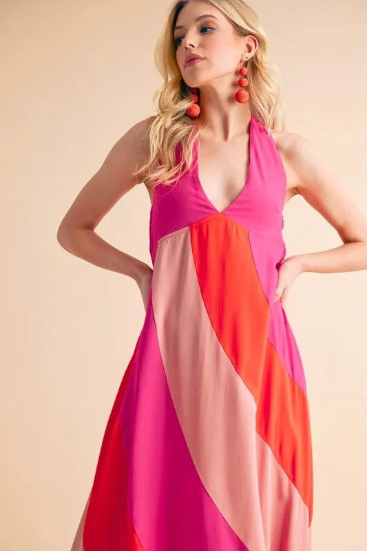 AEMI+CO - Pink Sunset Halter Maxi Dress