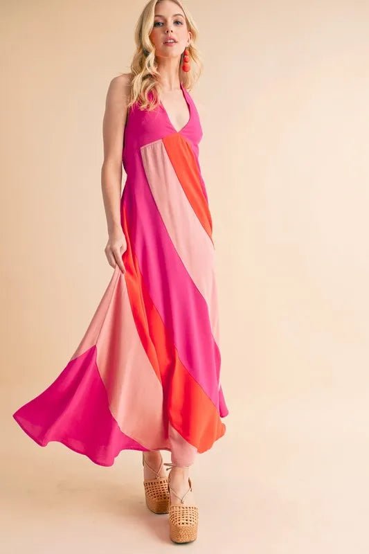 AEMI+CO - Pink Sunset Halter Maxi Dress