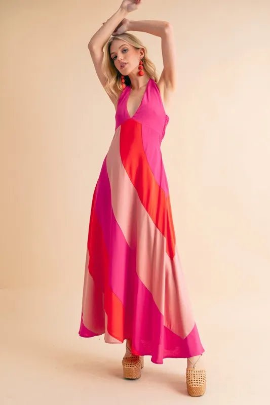 AEMI+CO - Pink Sunset Halter Maxi Dress
