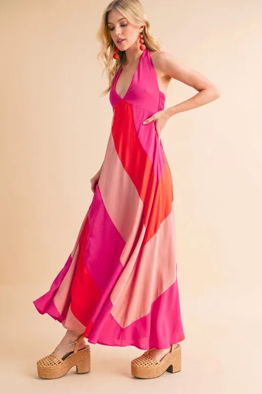 AEMI+CO - Pink Sunset Halter Maxi Dress