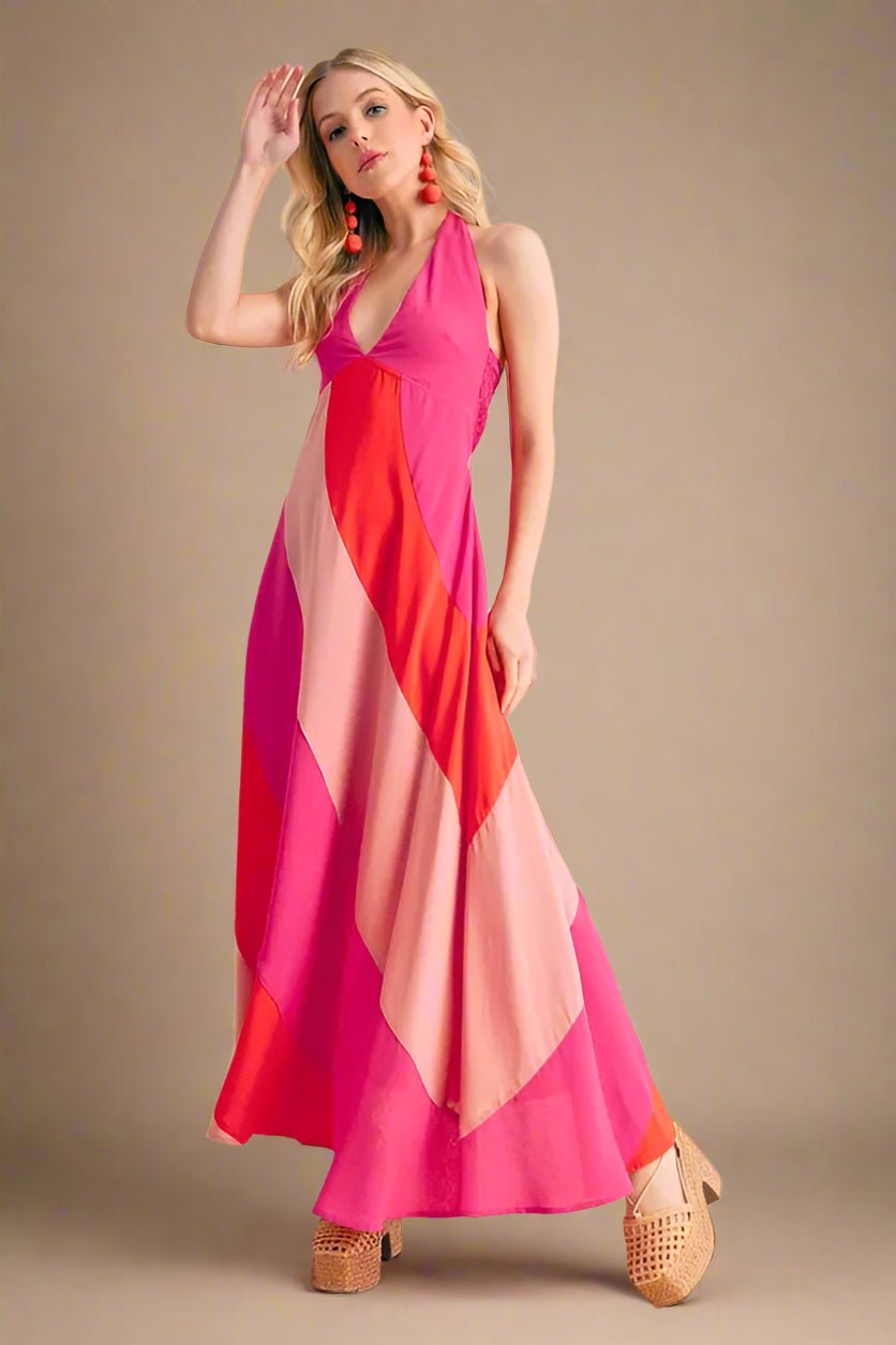 AEMI+CO - Pink Sunset Halter Maxi Dress