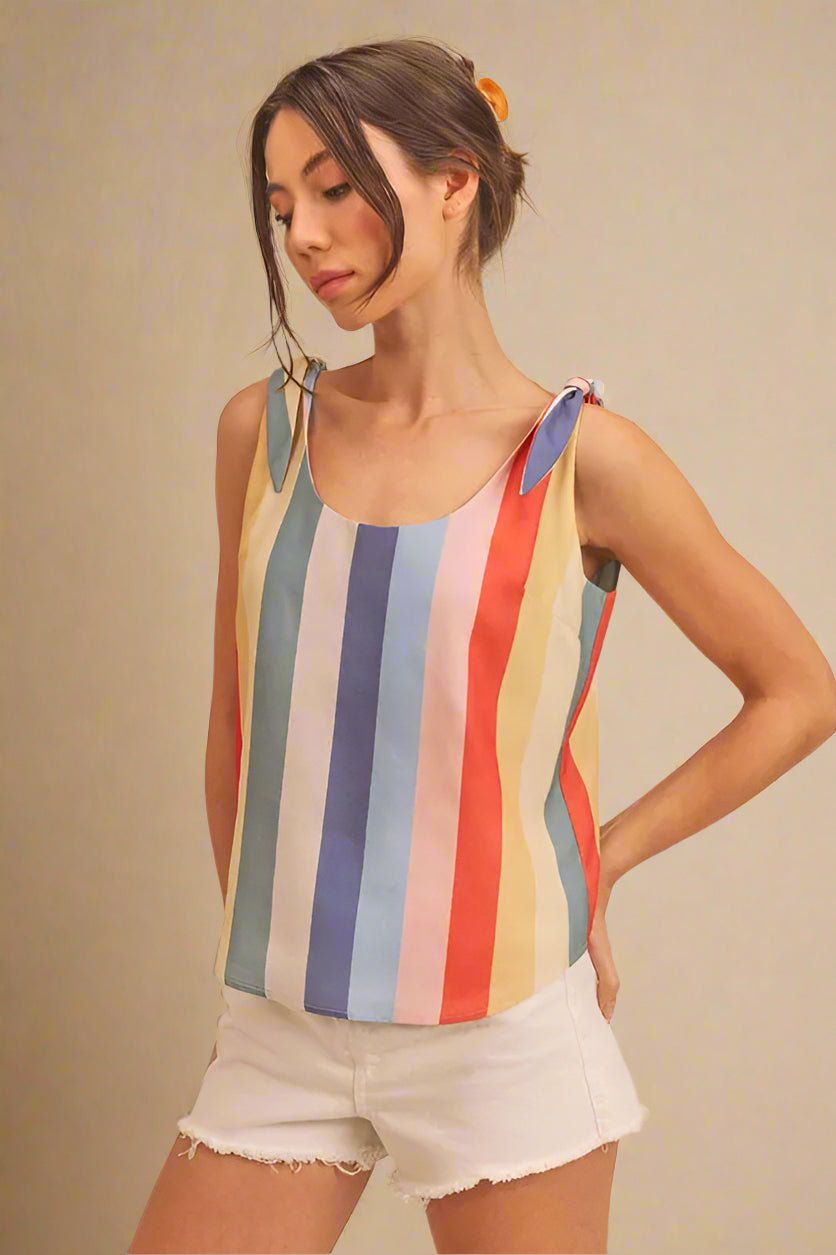 AEMI+CO - Rainbow Stripe Tie Shoulder Tank