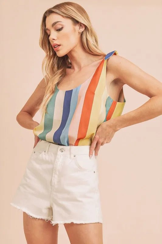 AEMI+CO - Rainbow Stripe Tie Shoulder Tank