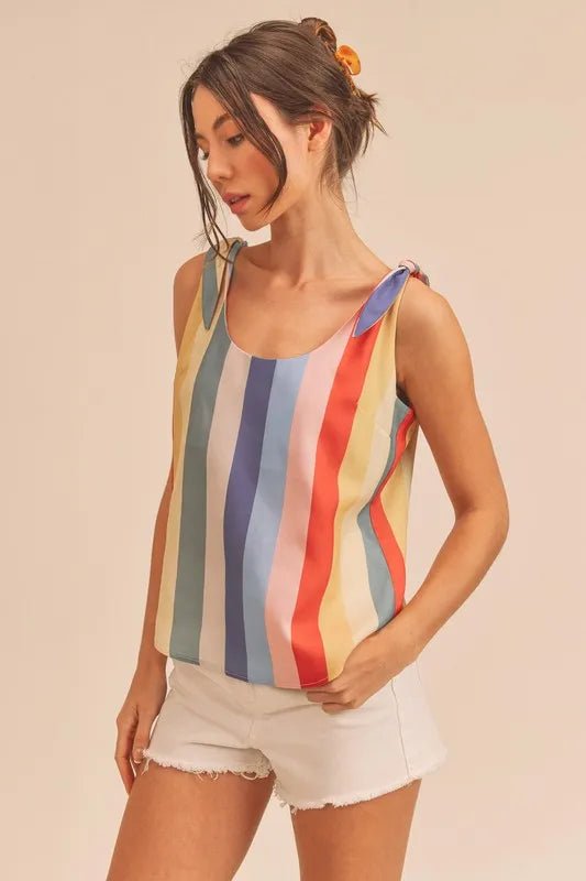 AEMI+CO - Rainbow Stripe Tie Shoulder Tank