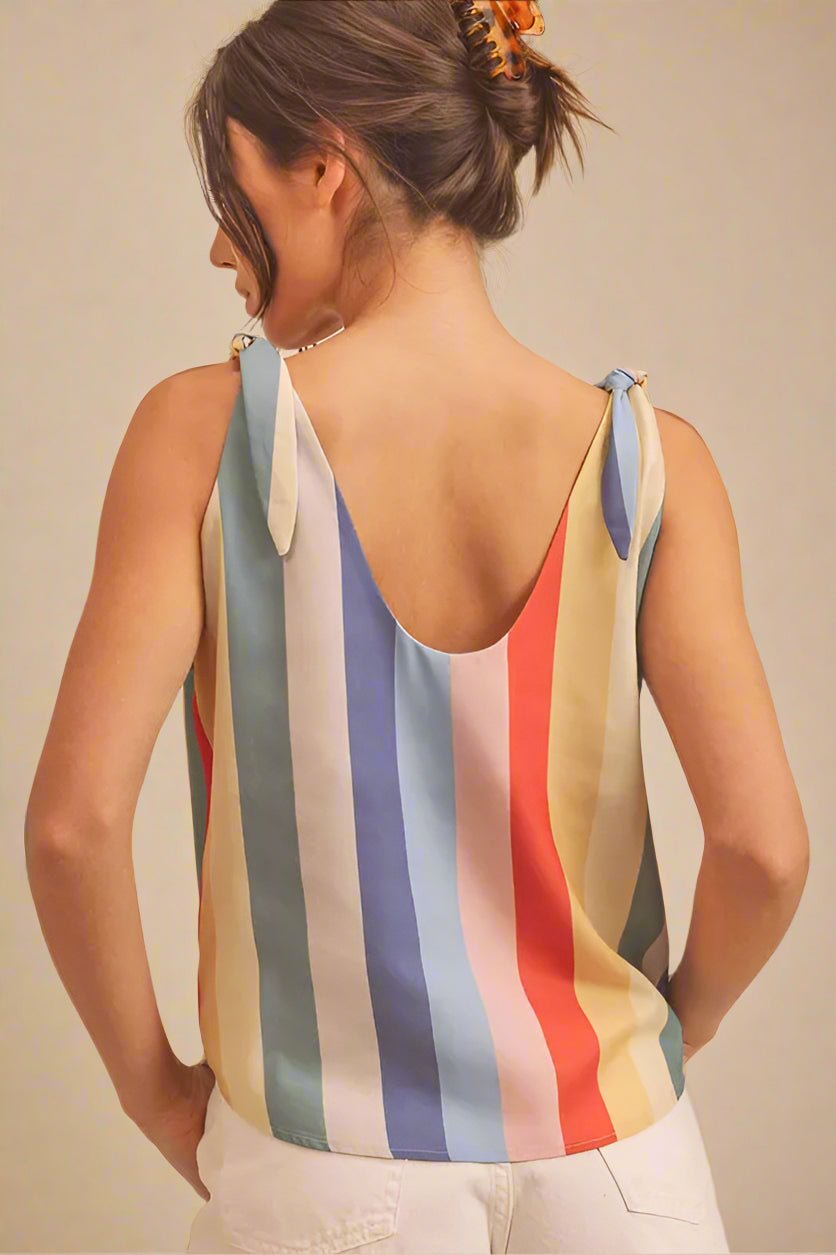 AEMI+CO - Rainbow Stripe Tie Shoulder Tank