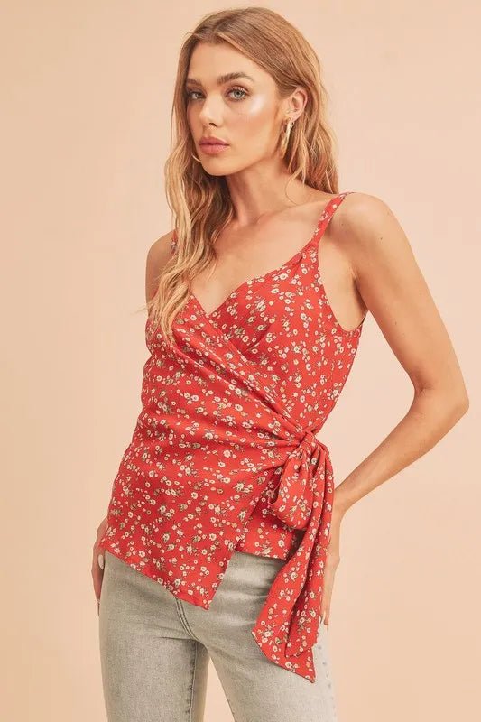 AEMI+CO - Red Floral Wrap Tie Cami