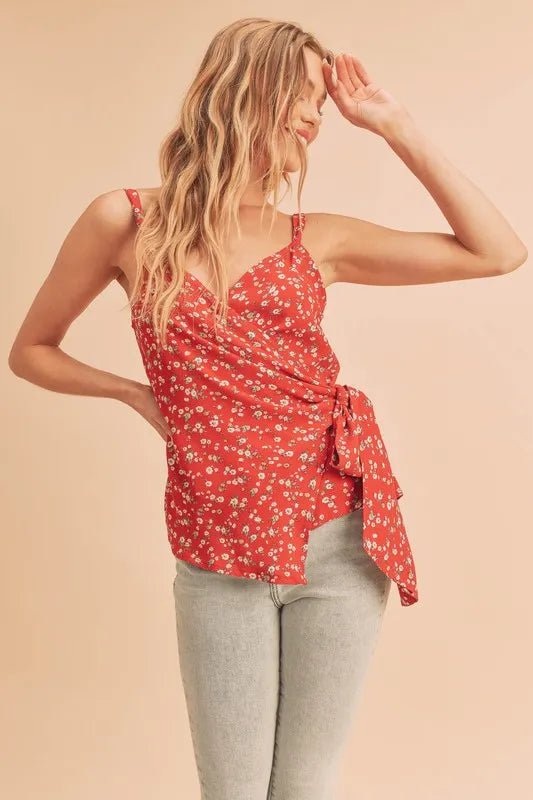 AEMI+CO - Red Floral Wrap Tie Cami