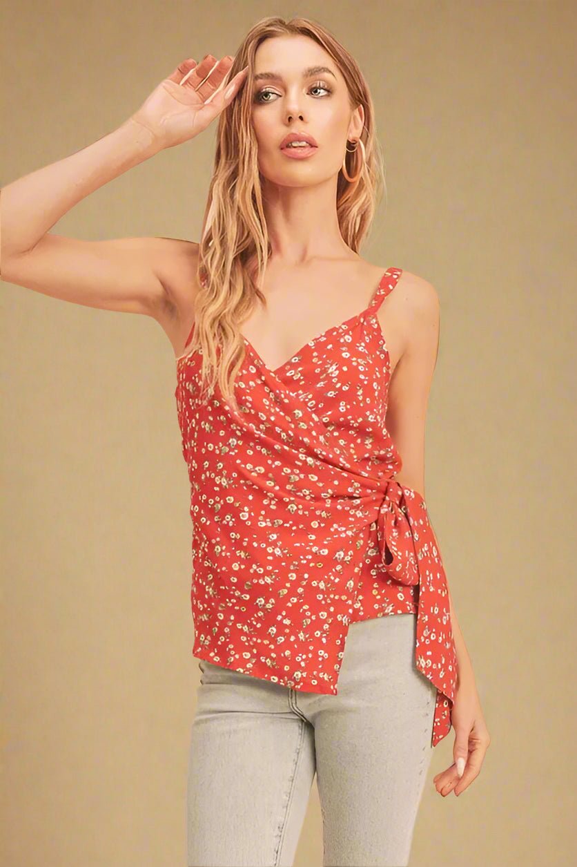 AEMI+CO - Red Floral Wrap Tie Cami