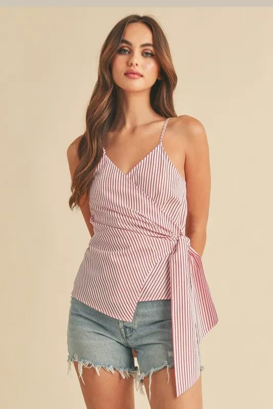 AEMI+CO - Red Stripe Wrap Tie Tank
