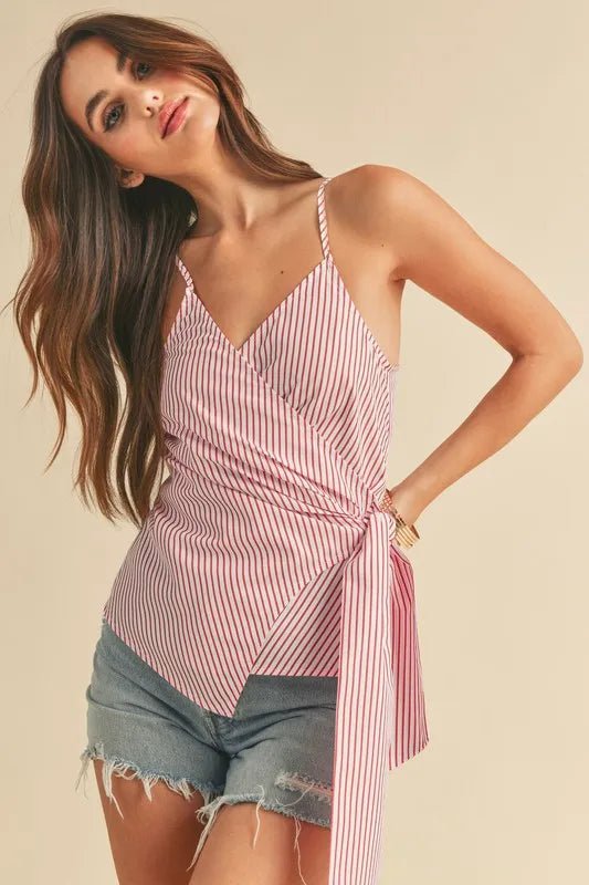 AEMI+CO - Red Stripe Wrap Tie Tank