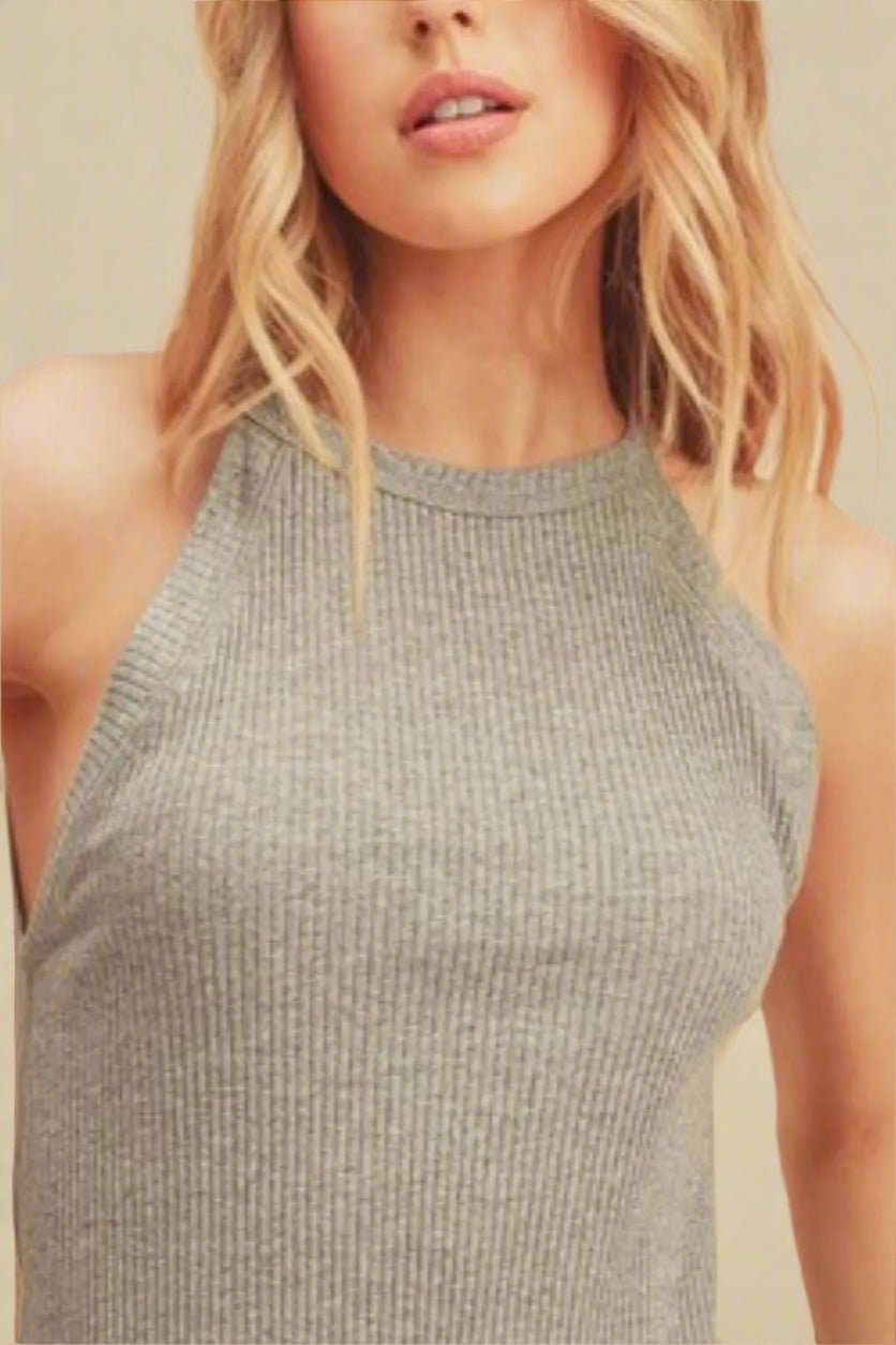 AEMI+CO - Ribbed High Neck Tank – Heather Gray