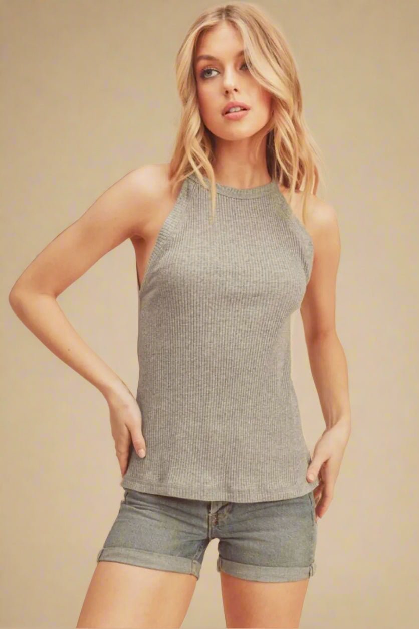 AEMI+CO - Ribbed High Neck Tank – Heather Gray