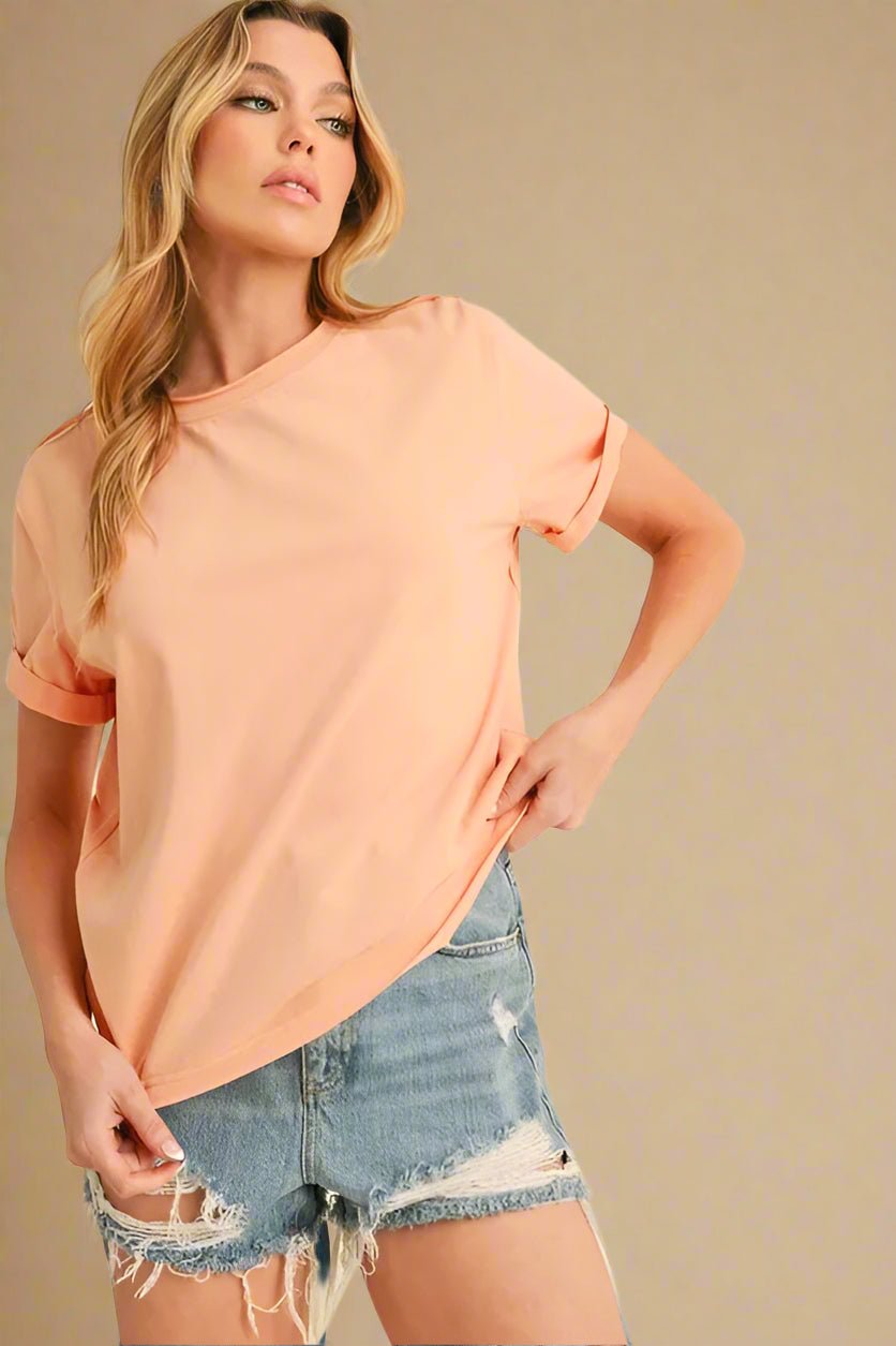 AEMI+CO - Rolled Sleeve Tee in Soft Apricot